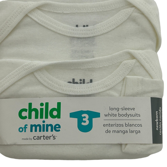 CARTER'S Child Of Mine Long Sleeve White Bodysuits 3 Pack NEWBORN New Unisex - Picture 4 of 6